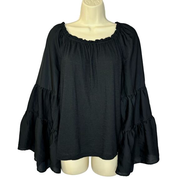ANTHROPOLOGIE Gloria Peasant Off Shoulder Top Black Bell Sleeve Boho Women M - Picture 2 of 13